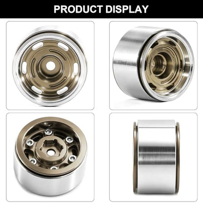 1.0" Beadlock Aluminum Wheels and 64mm Soft Rubber Tires | for SCX24, TRX4M, Ascent 18, FCX24, 1/18 1/24 RC Crawler, 7mm Hex, 0mm Offset, with Foam Inserts, (Bronze A) - color: Bronze A