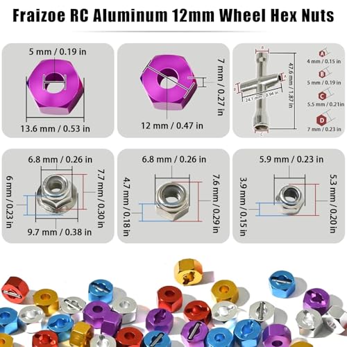 12mm Hex Wheel Hubs w/Axle Pins M4 Flange Lock Nut Standard M3 M4 Nut 5mm Thickness Aluminum Wheel Drive Adapter Replacement of 1654 for RC Traxxas 1/10 Slash 4x4, Stampede 4WD - color: Purple