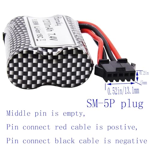 Blomiky 2 Pack 7.4V 1200mAh Li-ion Rechargeable Battery with SM-5P Plug and USB Cable for Some Kind Version TX123 HJ826 RC Boat / R208