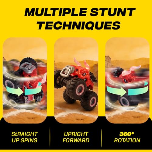 BEZGAR Monster Truck Toys, 1:18 Remote Control Monster Truck with Water Spray & Dancing Spins, 4WD RC Truck for Boys 4-7, RC Cars with 2 Batteries, Toys for 4+ Year Old Boys - color: Red