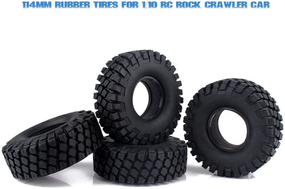 114mm RC Off Road Climbing Car Tires,WONFAST 4PCS RC Crawler Rubber Tires 1.9 inch Wheels Tyres Set for 1:10 RC Rock Crawler Car for Axial SCX10 D90 TF2 MST Tamiya TRX-4 Parts - color: 114mm
