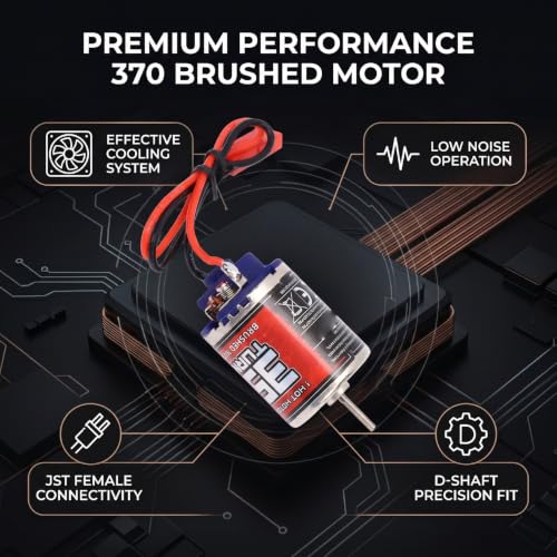 Drfeify RC Brushed Motor, 370 35T, Stainless Steel, 2.0mm D Shaft | JST Female Connector, Low Noise Vibration Precision, Heat Proof Pure Copper Windings, for RC Model Car