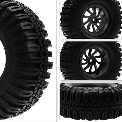 RC 1.9" RC Tires and Wheel Nylon Rims 12mm Hex Hub OD 106mm/4.25" Rubber Tyre 10-Spoke Compatible with 1/10 Axial SCX10 RC4WD D90 Tamiya CC01 TF2 Traxxas TRX4 RC Crawler (Black) - color: Black