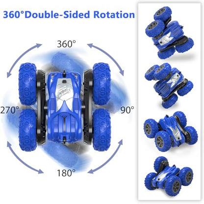 AFUNX Remote Control Car, RC Stunt Cars Double Sided 360° Rolling Rotating Rotation, Rechargeable Car Toy for 6 7 8-12 Year Old Boy Kids Birthday Xmas Gift, Blue - color: Blue