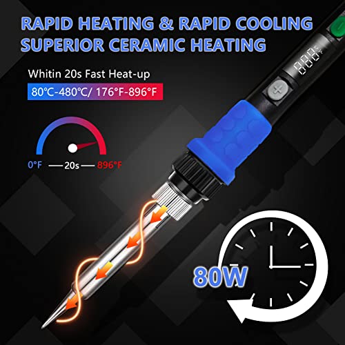 Soldering Iron Kit, 90W LED Digital Solder Iron Kit with Ceramic Heater, 110V Welding Tools with Smart Temperature Control, Auto Sleep, Temp Calibration, C/F, Accurate 176℉-896℉ - color: 90w 9-in-1