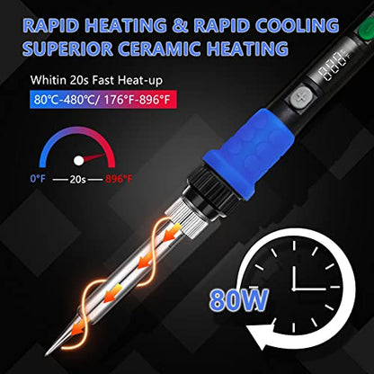 Soldering Iron Kit, 90W LED Digital Solder Iron Kit with Ceramic Heater, 110V Welding Tools with Smart Temperature Control, Auto Sleep, Temp Calibration, C/F, Accurate 176℉-896℉ - color: 90w 9-in-1