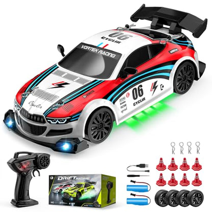Drift RC Car, 2.4GHz Remote Control Car 4WD High Speed Racing Sport Vehicle with 2 Rechargeable Batteries, LED Lights, 1:24 Scale Racing Hobby RC Cars Toys for Ages 8-13 Boys Girls Kids Birthday Gift - color: White