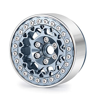 RCLIONS 1.9" Beadlock Wheels Aluminum Rims for AXIAL SCX10 TRX4 1/10th RC Crawler Truck Car (Titanium) - color: Titanium