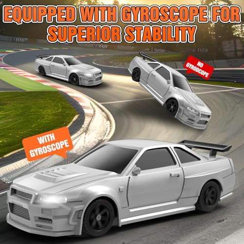 RC Drift car, 1/43 Mini Rc Drift car with Gyroscope, 2.4GHz Full Proportional Remote control Cars, 4WD High Speed Racing with Lights, Racing Tires, Model Cars Gift for Adults, Kids, Boys, Girls - color: Grey