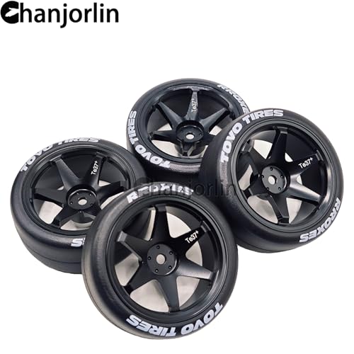 RC 1/10 Drift Tires & Aluminum Wheels 12mm Hex OD 65mm Hard Drift Racing Smooth Tyres for 1:10 1/12 Rally Street On Road Touring Car TT01 TT02 XV02 XV01 TA06 HPI KYOSHO PTG2 4PCS (Black) - color: Black