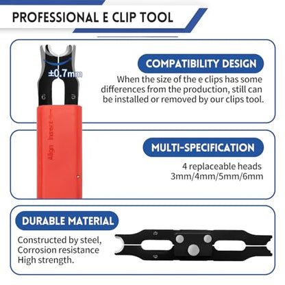 E Clip Tool, E Clips Removal and Installation Assortment Kit Tool Set, Exchangeable 4 Sizes (3/4/5/6mm) Clip Rings Kit & 40Pcs E Clips - style: Size-3/4/5/6mm