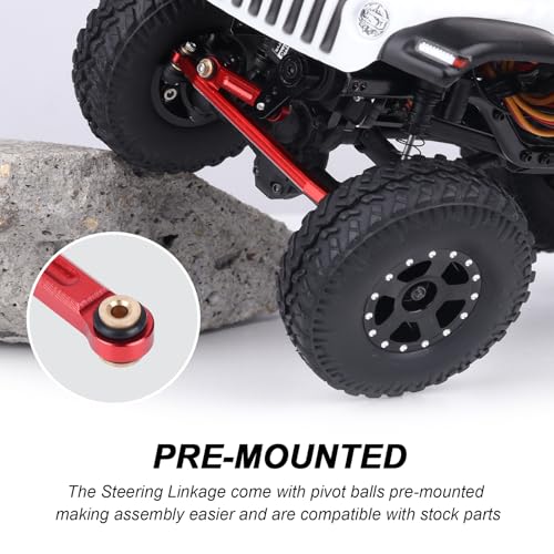 Hobbypark Aluminum Steering Rod Tie Links High-Tightening Linkage for Axial SCX24 Gladiator Bronco C10 JLU Deadbolt B17 1/24 RC Crawler (Red) - color: Red