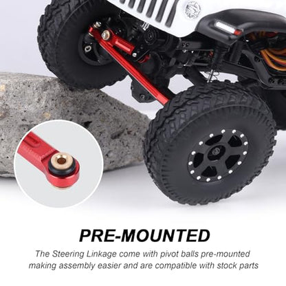 Hobbypark Aluminum Steering Rod Tie Links High-Tightening Linkage for Axial SCX24 Gladiator Bronco C10 JLU Deadbolt B17 1/24 RC Crawler (Red) - color: Red