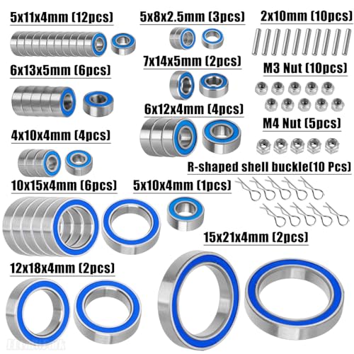 Steel Bearing Kit & Bearing Screw Kit Upgrades Part for TRX4/TRX-4 K5 Blazer/Bronco Ranger/Crawler kit Defender,RC Bearing Kit Rubber Seals Hops Up,Navy Blue - color: Navy Blue - (42 Pcs)