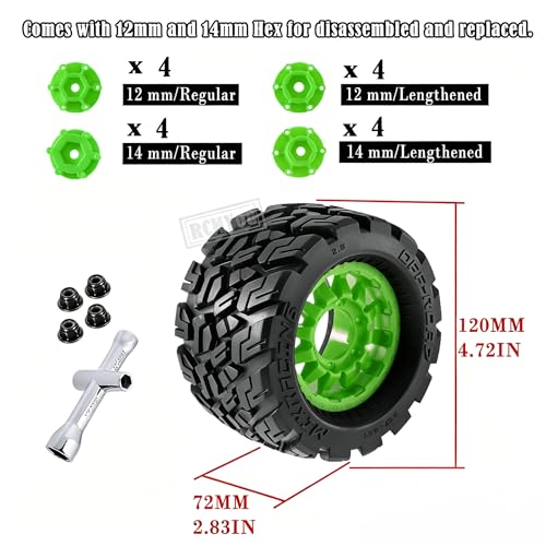 RC Truck Tires Wheel 12mm/14mm Hex for 1/10 Big Rock Granite Vortek/Stampede Rustler Hoss/Axia1/L0s1/Redca t/Rc 4wd,4-Pack RC Wheels Tires,Green - color: Green for 1/10 Arrma