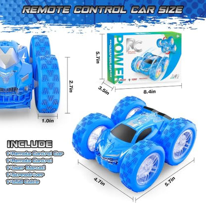 Wupuaait Flip Remote Control Car for Kids, RC Stunt Cars Toys for Boys Ages 4-7 with Double-Side and Changeable Led Lights, 1:24 Vehicle Toy Birthday Gift 3 4 5 6 7 8 9 Year Old Girls Racing Car Blue - color: Blue