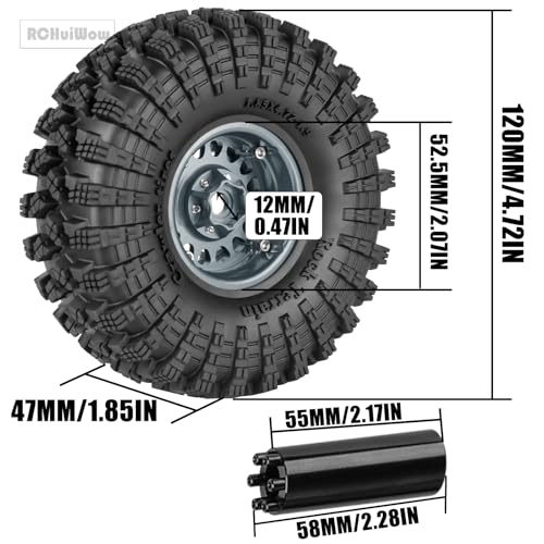 RC 1.9" Beadlock Wheels and Tires for 1/10 RC Crawler SCX10 90046 AX103007 TRX4 TRX6 VS4-10 Red cat Gen8 7 MST CFX RC 4WD D90,Dually 1.9 Beadlock Wheels Aluminum Rims Rubber Tires,Titanium - color: Titanium(4pcs)