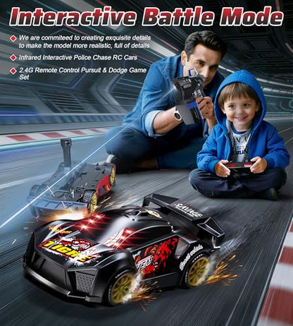 3-in-1 RC Drift Car Set - 2.4GHz Battle Remote Control Car, 2 Player Chase & Shoot Game, Parent-Child Interactive Toy Car, for Kids Ages 6+ (Black) - color: Black