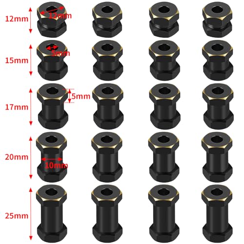 MOHERO 4Pcs Brass 12mm (+12mm) Wheels Hex Hub Extension Hex Drive Adapter for All RC Car Which with 12mm Hex and 1/10 RC Crawlers Axial SCX10 90046 D90 - color: 12mm
