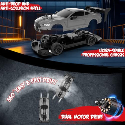 RC Drift Car 1:20 Scale Remote Control Cars 2.4GHz 4WD High Speed RTR Racing Vehicle with LED Lights 2 Rechargeable Batteries and Drifting Tires Racing Sport Toy Car for Adults Kids Boys Girls - color: Silver