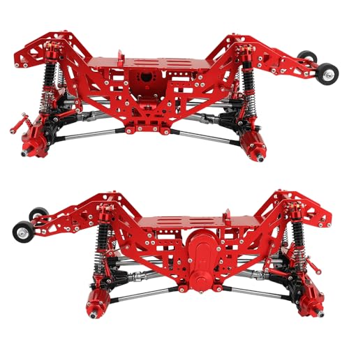1:18 Metal Upgrade Chassis Frame with Axles Gearbox for RC LOSI Mini LMT 1/18 Digger Monster Truck Brushed RTR LOS01026 Metal Upgrade Parts (red) - color: Red