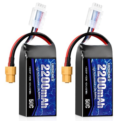 7.4V 2200mAh Lipo Battery 50C High Discharge Rate 2S RC Batteries with XT60 Plug Fit for RC Car Truggy, RC Airplane, FPV Drone, UAV Quadcopter, Helicopter and RC Boats Racing Models