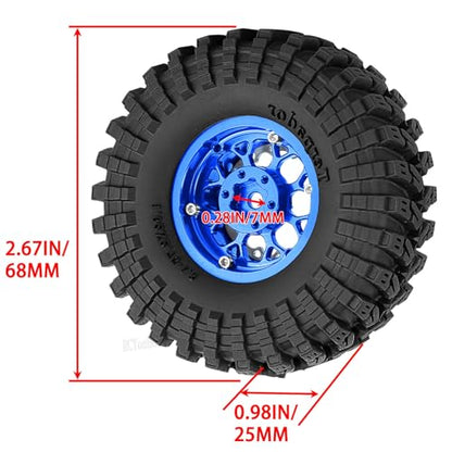 RC 1.3 Beadlock Wheel Tires Set (4PCS) for 1/24 SCX24 1/18 TRX4M RC Crawler Car,Aluminum 1.3 Beadlock Wheels and Tires,Wheel Rim,Navy Blue - color: Navy Blue- (Rc Wheels Tires)