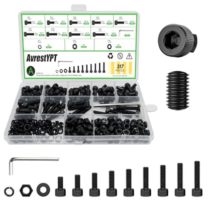 317 Pcs M5 x 6/8 /10/12 /14/18 /20/25 /30mm Socket Head Screws M5 Long Screws Metric Screws Bolts Washers Nuts Kit Machine Screw Assortment Kit 12.9 Grade Alloy Steel Fully Threaded for Furniture - size: M5x6/8/10/12/14/18/20/25/30mm-317Pcs