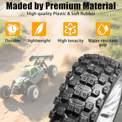 4PCS Pre-Glued RC Crawler Car Rubber Tires and Plastic Wheels Set, 70mm*26mm Tires and Rims with 12mm Hex Fits for ARRMA 1/14 1/16 1/18 Granite/Typhon Grom RC On/Off Road Crawler Truck Car (White) - color: White