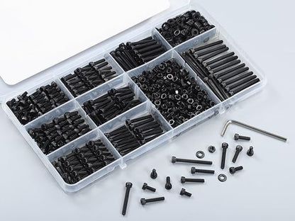 810Pcs M3 Screws Assortment Kit,Hex Socket Head Cap Screws Bolts Nuts Washer Set,12.9 Grade Alloy Steel,Black Oxide M3 x 6/8/10/12/16/20/25/30mm,for 3D Printer,DIY Project - size: M3 810PCS Socket Black