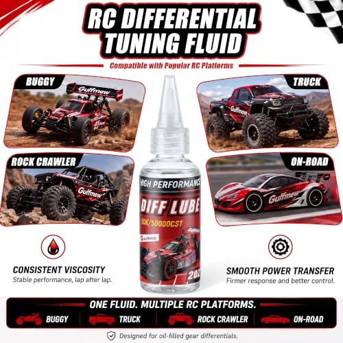 2 OZ RC Differential Oil 50K CST, Silicone RC Diff Fluid for Sealed Differentials, High Viscosity Car Differential Oil for Lubricating R/C Cars & Trucks, Radio Controlled Electric Vehicles - color: Red, style: 50K