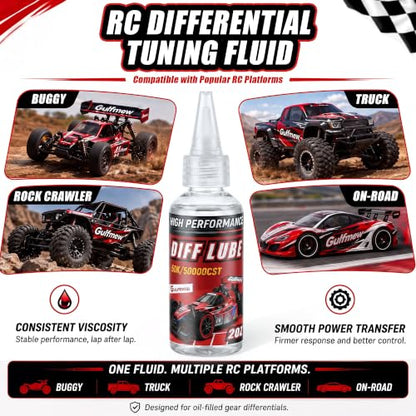 2 OZ RC Differential Oil 50K CST, Silicone RC Diff Fluid for Sealed Differentials, High Viscosity Car Differential Oil for Lubricating R/C Cars & Trucks, Radio Controlled Electric Vehicles - color: Red, style: 50K