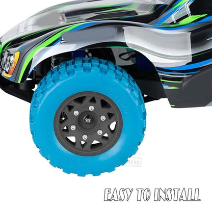 RC F/R Wheels and Tires Set w/Detachable Replace Running on Off-Road Tire RC Wheel Hex for 1/10 Slash 4WD 4×4 2WD/Arrm a Senton/Axia1/Rc 4wd/Redca t,12mm/14mm/17mm Hex,Black-Navy Blue（4PCS - color: Black-navy Blue(rc Wheels Tires)