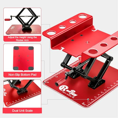 RC Car Stand Lift Lower with 3-Slot Screw Tray for 1/8 1/10 1/12 Scale, Red | Aluminum RC Car Work Stand Repair Tool Set for RC Cars Crawler Truck Traxxas TRX4 Axial SCX10 Upgrade - color: Red, With 3-slot Screw Tray