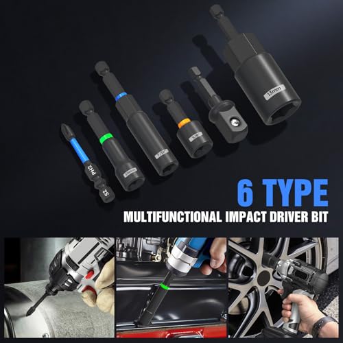 XOOL 36PCS Magnetic Nut Driver Set, Metric and SAE Nut Driver Set for 1/4" Quick-Change Hex Shank, Impact Drill Driver Bit Set with Storage Bag