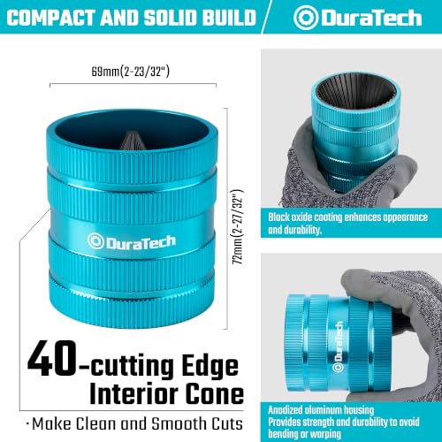 DURATECH Inner & Outer Tubing Reamer, Heavy Duty Pipe Deburring Tool, Large | Fits 15/32" to 2-1/8" O.D. Tubing, Ideal for Copper, Stainless Steel, PVC, Brass & Aluminum Pipes, with 40 Cutting Edges - size: Large