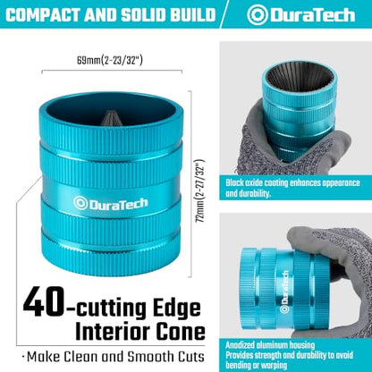 DURATECH Inner & Outer Tubing Reamer, Heavy Duty Pipe Deburring Tool, Large | Fits 15/32" to 2-1/8" O.D. Tubing, Ideal for Copper, Stainless Steel, PVC, Brass & Aluminum Pipes, with 40 Cutting Edges - size: Large