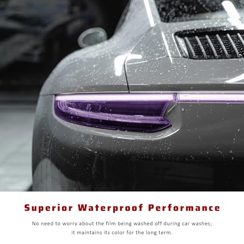 Car Light Tint Film, 12" × 48" Waterproof Headlight Vinyl Wrap Film Includes Squeegee & Cutter, Self-Adhesive Air-Release Wrap for Fog Lights, Taillights, and Headlights (Purple) - color: Purple