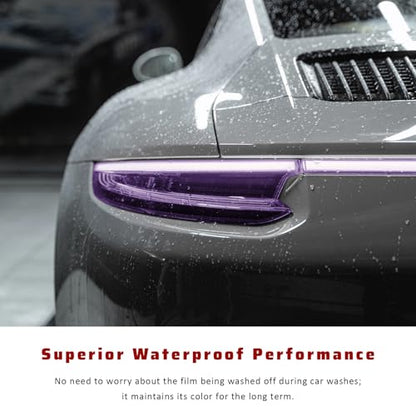 Car Light Tint Film, 12" × 48" Waterproof Headlight Vinyl Wrap Film Includes Squeegee & Cutter, Self-Adhesive Air-Release Wrap for Fog Lights, Taillights, and Headlights (Purple) - color: Purple