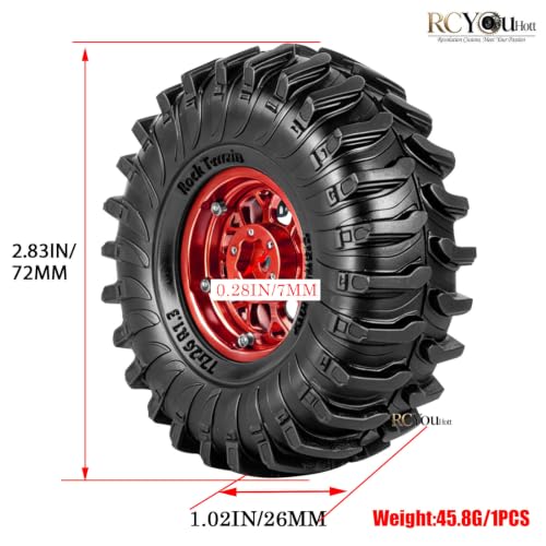 RC 1.3 Beadlock Wheel Tires&Aluminum Wheel Rim for 1/24 SCX24 FCX24,1/18 TRX4M RC Crawler Car,1.3 Beadlock Wheels and Tires/Wheels Tire,Red (4PCS) - color: Red- (Wheel Tires)