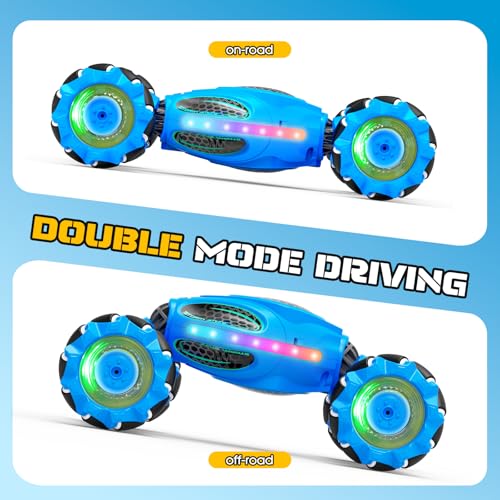 Gesture Sensing RC Stunt Car - Boys Toys Age 6-12, 4WD Hand Controlled Remote Control Drift Twist Offroad 360° Rotation Car with Light & Music, Cool Birthday Presents and Ideas Gifts for Kids Blue - color: Blue