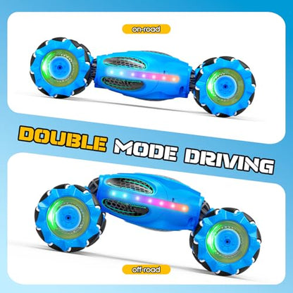 Gesture Sensing RC Stunt Car - Boys Toys Age 6-12, 4WD Hand Controlled Remote Control Drift Twist Offroad 360° Rotation Car with Light & Music, Cool Birthday Presents and Ideas Gifts for Kids Blue - color: Blue