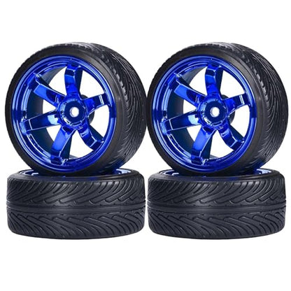 1/10 Drift Wheels and Tires Set,WONFAST 4PCS 63mm Plastic Hard Tyres 6-Spoke Wheels Rims 12mm Hex for 1:10 RC On-Road Drifting Car Replacement for HSP Tamiya HPI Kyosho (Blue) - color: Blue