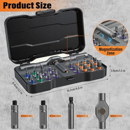 Ratchet Allen Wrench Set, Mini Ratchet Set, 24 in 1 Magnetic Screwdriver Sets Multi Bit Ratcheting Screwdriver Set with Storage Case S2 Steel Bits Suitable for Furniture Assembly