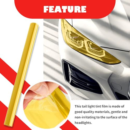 12×47 Inch Car Headlight Tint Film,Self-Adhesive Tail Light Tint Film Kit with Squeegee & Cutter,Universal Taillight Tints Films Automotive Exterior Accessories for Car Fog (Yellow) - color: Yellow