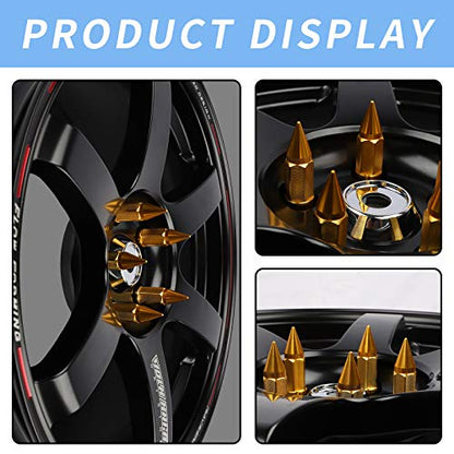 20Pcs Anti Theft Spiked Extended Tuner Wheel/Rims Lug Nut M12X1.5+Socket (Gold) - color: Gold