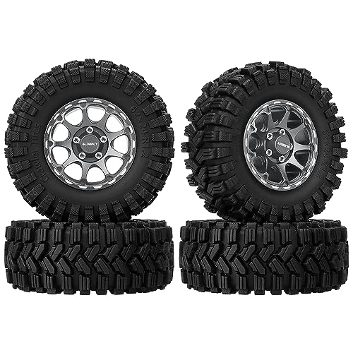 GLOBACT 1.2 Beadlock Wheel Tires 62*24mm for TRX4M SCX24 1/18 1/24 Titanium | 9-Spoke, Aluminum, Soft Sticky Rubber Tires