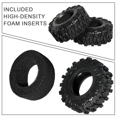 1.3 Tires for SCX24 & TRX4M 63.2 26.7mm RC Crawler Tires Upgrades with Foam Inserts Compatible with Traxxas Axial 1/18 1/24 Scale RC Cars Aggressive Mud Terrain Kraken Claw Design - size: 1.3-66mm-zst