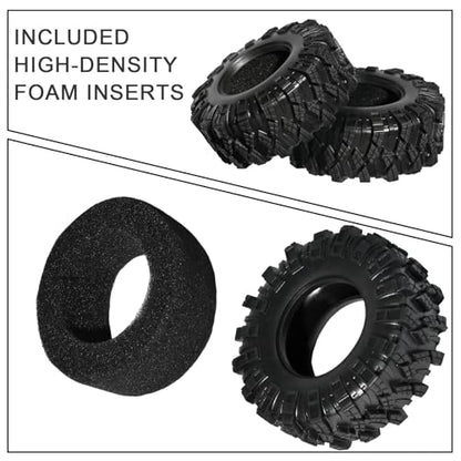 1.3 Tires for SCX24 & TRX4M 63.2 26.7mm RC Crawler Tires Upgrades with Foam Inserts Compatible with Traxxas Axial 1/18 1/24 Scale RC Cars Aggressive Mud Terrain Kraken Claw Design - size: 1.3-66mm-zst