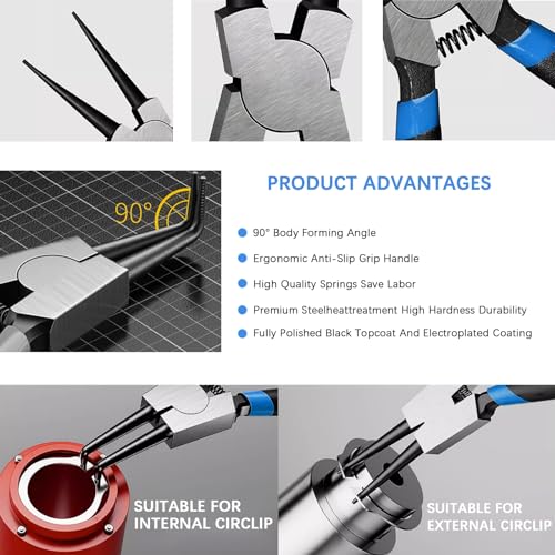 850Pcs C-clip External Retaining Rings Snap Rings Assortment Kit Circlip 304 Stainless Steel(M4-M28) + E-clip Retaining Rings Assortment Set(1.5mm-15mm) + 4-Piece 5-inch Snap Ring Pliers Set